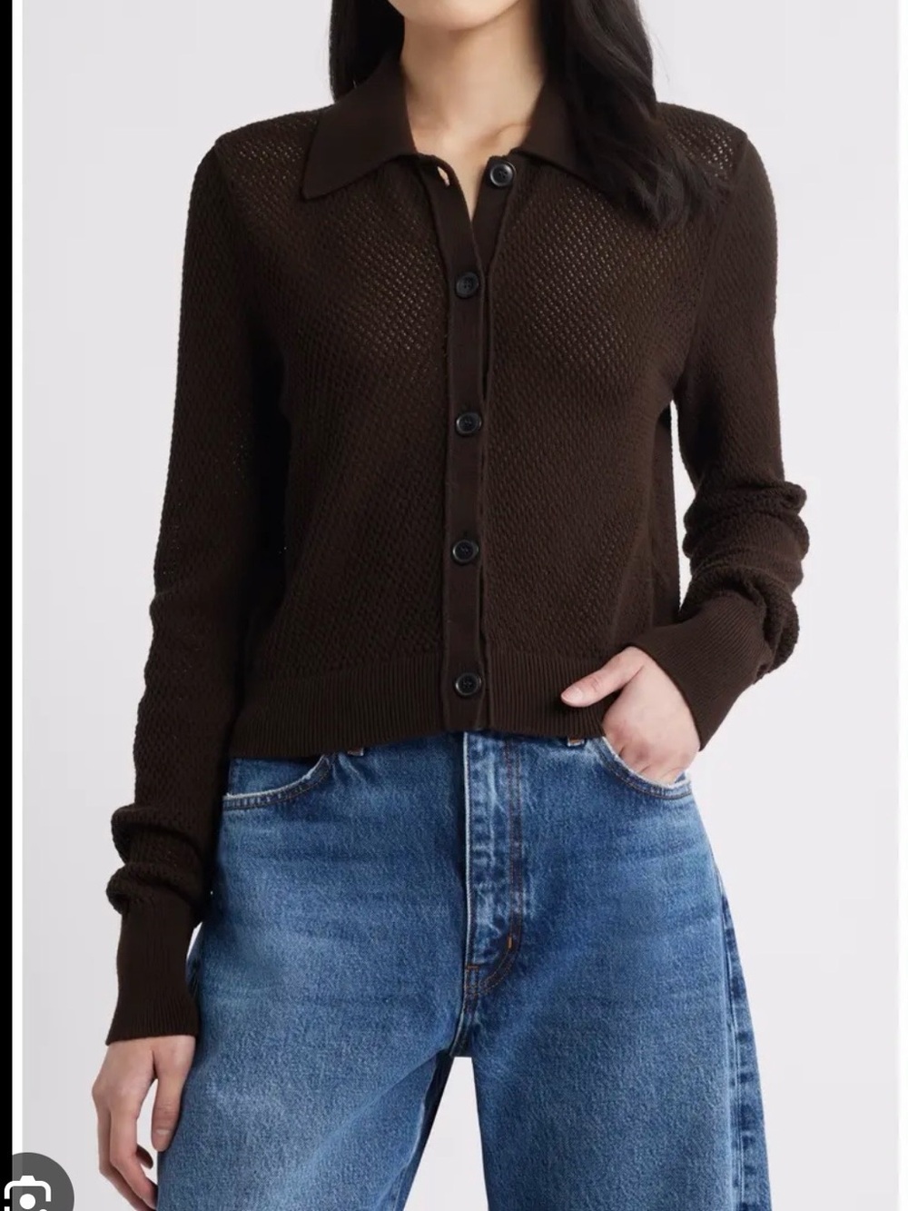 Frame shrunken lace knit cardigan in dark brown in perfect condition